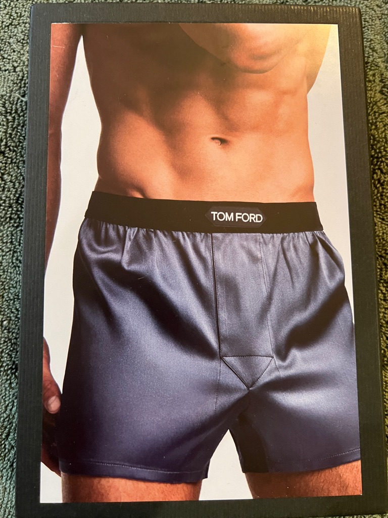 Tom Ford Satin Boxer Shorts In Navy With Black Waistband